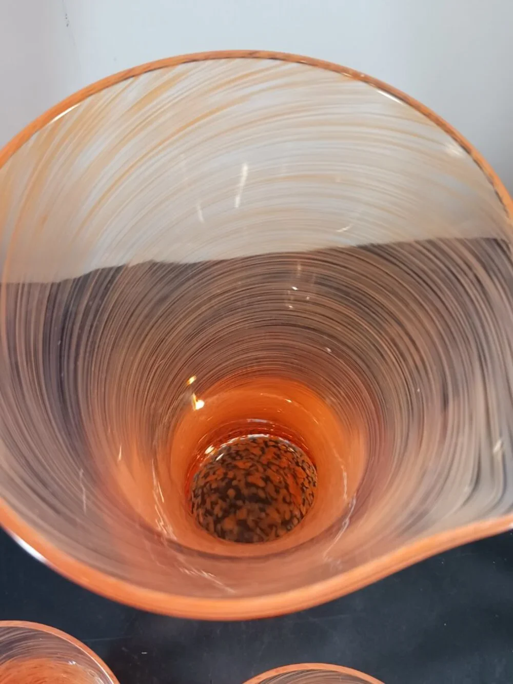Dansk Orange Swirl MCM Style Pitcher/ Decanter & 2 Martini Cocktail Glasses
